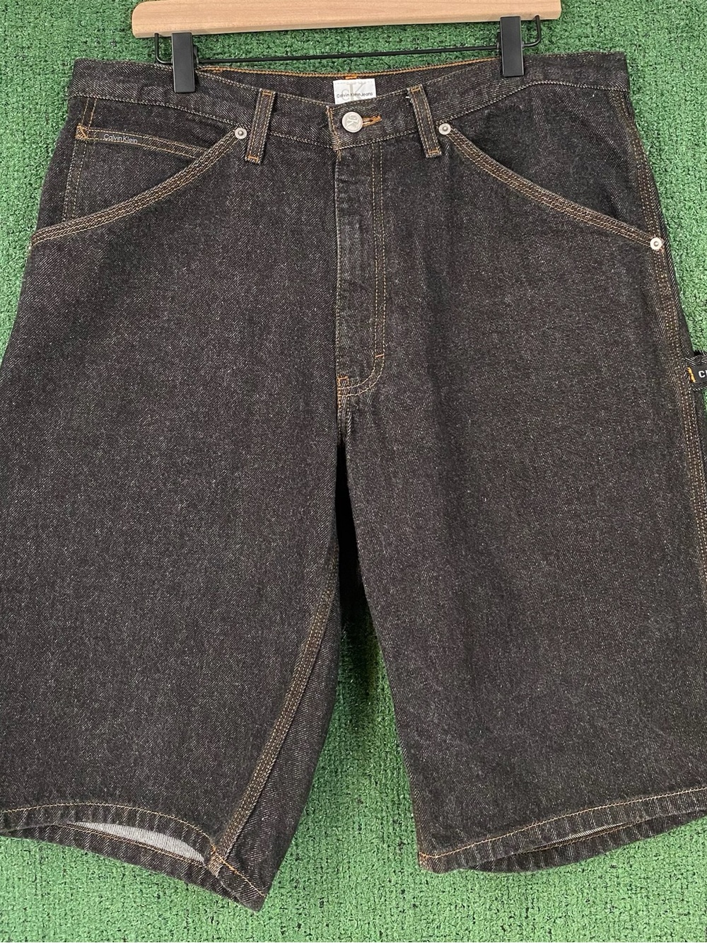 Vintage 90’s Calvin Klein CK Black Carpenter Jean Shorts Jorts Mens Size 34